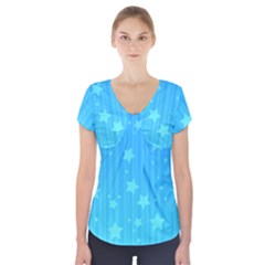 Star Blue Sky Space Line Vertical Light Short Sleeve Front Detail Top by Mariart