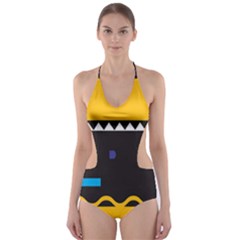 Bright Polka Wave Chevron Yellow Black Cut-out One Piece Swimsuit by Mariart