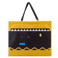 Bright Polka Wave Chevron Yellow Black Zipper Large Tote Bag