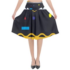 Bright Polka Wave Chevron Yellow Black Flared Midi Skirt by Mariart