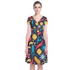 Worm Insect Bacteria Monster Short Sleeve Front Wrap Dress by Mariart