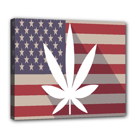 Flag American Star Blue Line White Red Marijuana Leaf Deluxe Canvas 24  X 20  