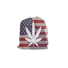 Flag American Star Blue Line White Red Marijuana Leaf Drawstring Pouches (small)  by Mariart