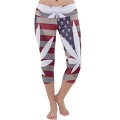 Flag American Star Blue Line White Red Marijuana Leaf Capri Yoga Leggings by Mariart