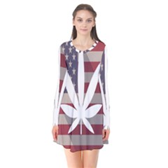 Flag American Star Blue Line White Red Marijuana Leaf Flare Dress by Mariart