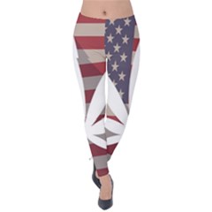 Flag American Star Blue Line White Red Marijuana Leaf Velvet Leggings