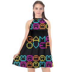 Game Face Mask Sign Halter Neckline Chiffon Dress  by Mariart