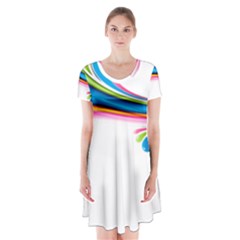 Colored Lines Rainbow Short Sleeve V-neck Flare Dress by Mariart