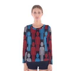 Human Man People Red Blue Grey Black Women s Long Sleeve Tee