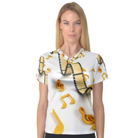 Isolated Three Dimensional Negative Roll Musical Notes Movie Women s V-neck Sport Mesh Tee by Mariart