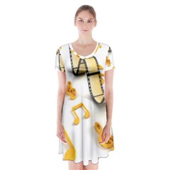 Isolated Three Dimensional Negative Roll Musical Notes Movie Short Sleeve V-neck Flare Dress by Mariart