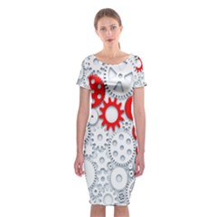 Iron Chain White Red Classic Short Sleeve Midi Dress