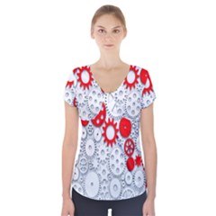Iron Chain White Red Short Sleeve Front Detail Top