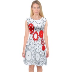 Iron Chain White Red Capsleeve Midi Dress