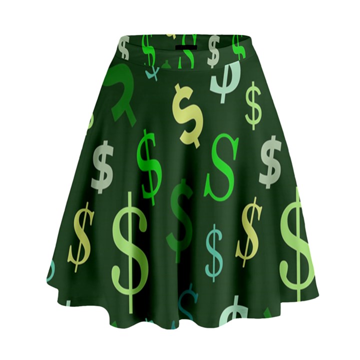 Money Us Dollar Green High Waist Skirt