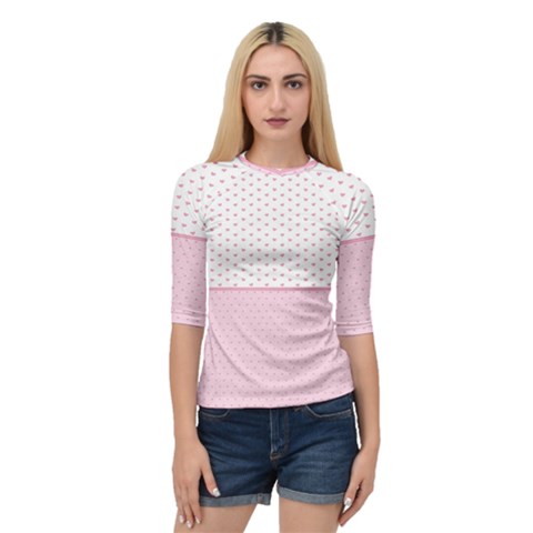 Love Polka Dot White Pink Line Quarter Sleeve Tee by Mariart