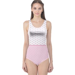 Love Polka Dot White Pink Line One Piece Swimsuit by Mariart