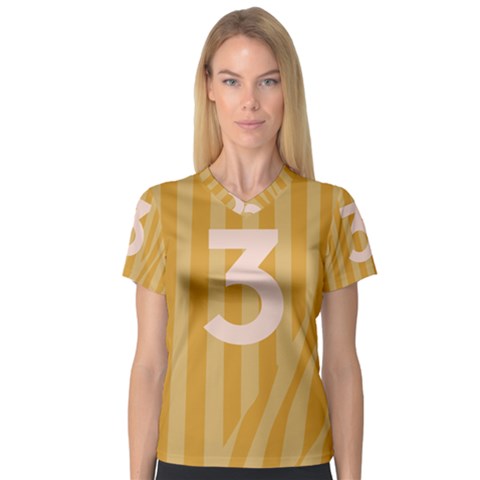 Number 3 Line Vertical Yellow Pink Orange Wave Chevron Women s V-neck Sport Mesh Tee by Mariart