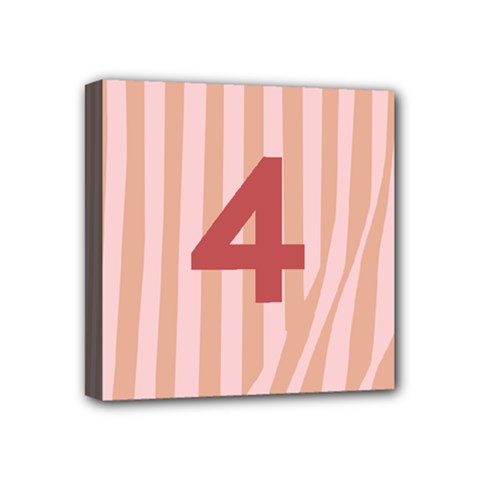 Number 4 Line Vertical Red Pink Wave Chevron Mini Canvas 4  X 4  by Mariart