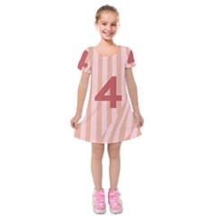 Number 4 Line Vertical Red Pink Wave Chevron Kids  Short Sleeve Velvet Dress
