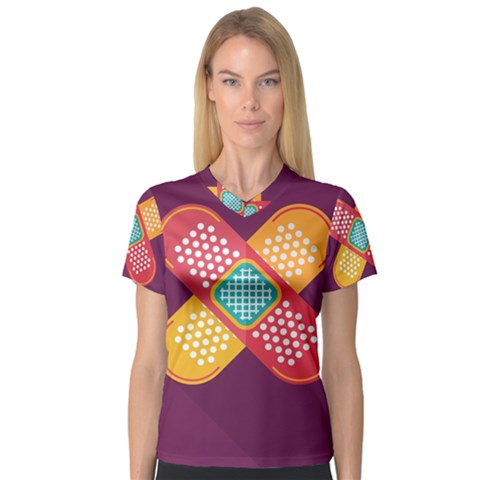 Plaster Scratch Sore Polka Line Purple Yellow Women s V-neck Sport Mesh Tee by Mariart