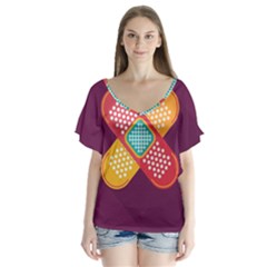 Plaster Scratch Sore Polka Line Purple Yellow Flutter Sleeve Top