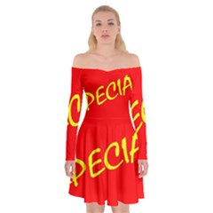 Special Sale Spot Red Yellow Polka Off Shoulder Skater Dress