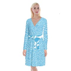 Pattern Blue Long Sleeve Velvet Front Wrap Dress