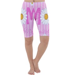 Valentine Happy Mothers Day Pink Heart Love Sunflower Flower Cropped Leggings  by Mariart