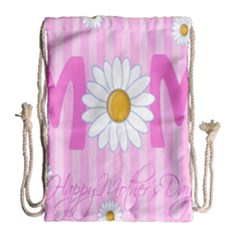 Valentine Happy Mothers Day Pink Heart Love Sunflower Flower Drawstring Bag (large) by Mariart