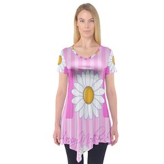 Valentine Happy Mothers Day Pink Heart Love Sunflower Flower Short Sleeve Tunic  by Mariart