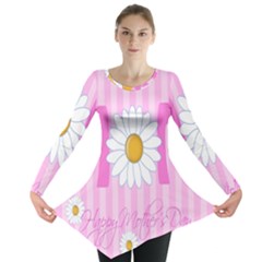 Valentine Happy Mothers Day Pink Heart Love Sunflower Flower Long Sleeve Tunic  by Mariart