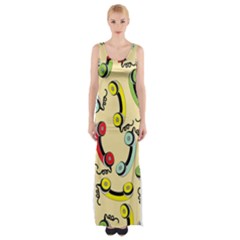 Telephone Cable Green Nyellow Red Blue Maxi Thigh Split Dress