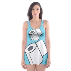 Roller Tissue White Blue Restroom Skater Dress Swimsuit by Mariart