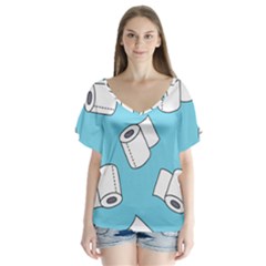 Roller Tissue White Blue Restroom Flutter Sleeve Top by Mariart