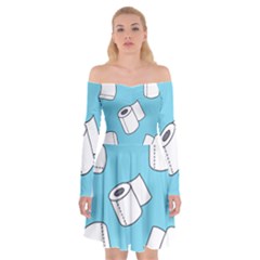 Roller Tissue White Blue Restroom Off Shoulder Skater Dress