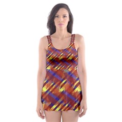 Linje Chevron Blue Yellow Brown Skater Dress Swimsuit