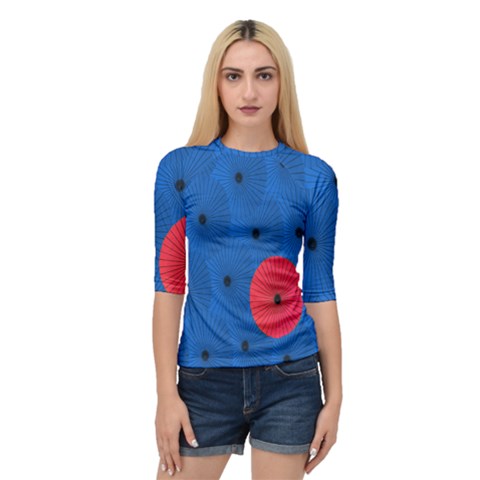 Pink Umbrella Red Blue Quarter Sleeve Tee by Mariart