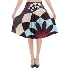 Red And Black Flower Pattern Flared Midi Skirt by digitaldivadesigns