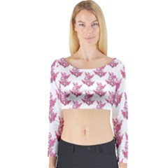 Colorful Cute Floral Design Pattern Long Sleeve Crop Top by dflcprintsclothing