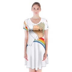 Angel Rainbow Cute Cartoon Angelic Short Sleeve V-neck Flare Dress by Nexatart