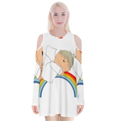 Angel Rainbow Cute Cartoon Angelic Velvet Long Sleeve Shoulder Cutout Dress by Nexatart