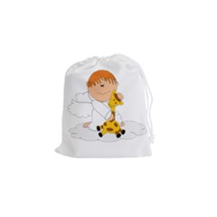 Pet Giraffe Angel Cute Boy Drawstring Pouches (small)  by Nexatart