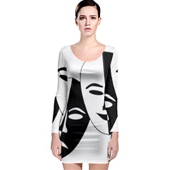 Theatermasken Masks Theater Happy Long Sleeve Bodycon Dress by Nexatart