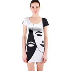 Theatermasken Masks Theater Happy Short Sleeve Bodycon Dress by Nexatart