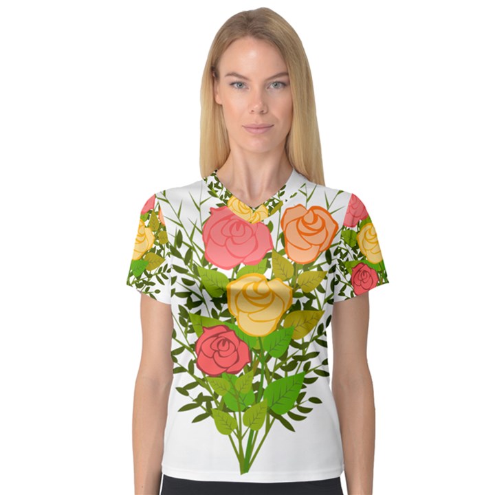 Roses Flowers Floral Flowery Women s V-Neck Sport Mesh Tee