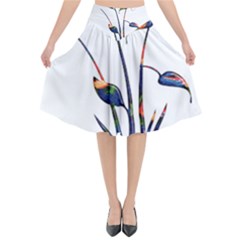 Flora Abstract Scrolls Batik Design Flared Midi Skirt by Nexatart