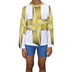 Logo Cross Golden Metal Glossy Kids  Long Sleeve Swimwear