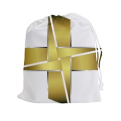 Logo Cross Golden Metal Glossy Drawstring Pouches (XXL)