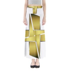 Logo Cross Golden Metal Glossy Maxi Skirts